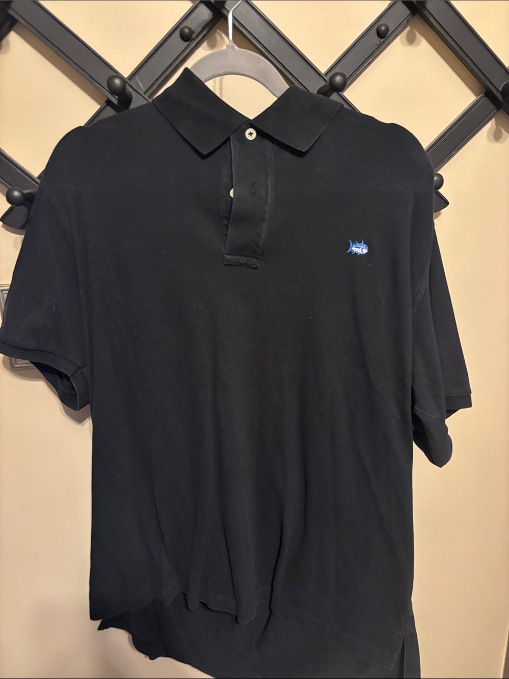 Southern Tide Black Polo with Blue Fish Logo